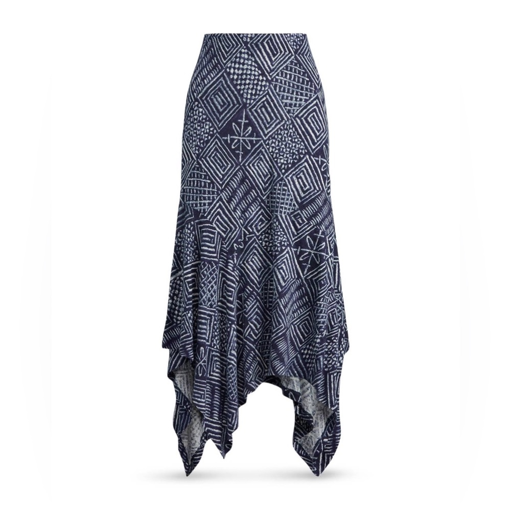 LAUREN RALPH LAUREN BLUE FLORAL LINEN MIDI FLARE SKIRT SIZE M